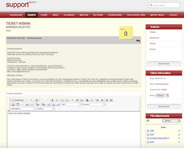 Loginsupport: Ticket-Beantwort mit WYSIWYG Editor